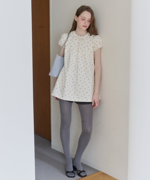 GIUNON ラウンドカラーフラワーチュニック GIUNON ブラウス シャツ 夏 半袖 round collar flower tunic