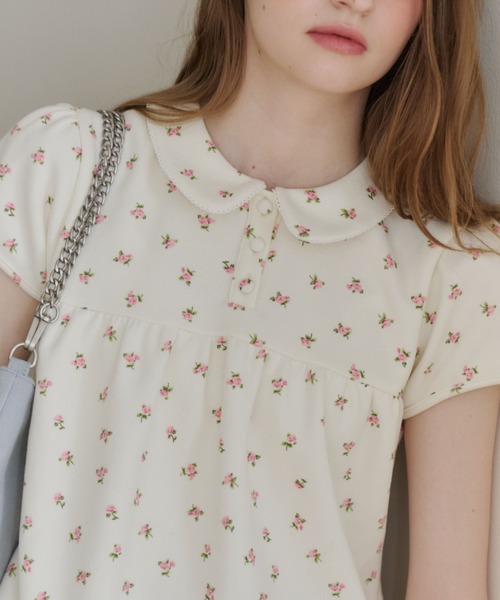 GIUNON ブラウス シャツ round collar flower tunic / ラウンドカラー