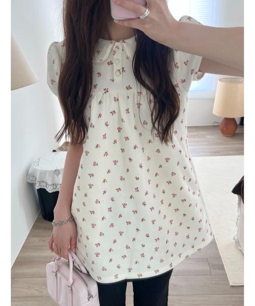 GIUNON ブラウス シャツ round collar flower tunic / ラウンドカラー