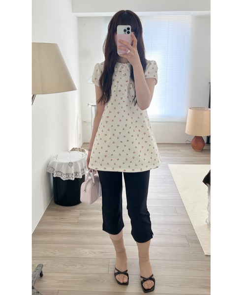 GIUNON ブラウス シャツ round collar flower tunic / ラウンドカラー