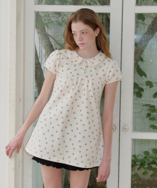 ワンピース GIUNON round collar flower tunic GIUNON ブラウス シャツ 夏 半袖 round collar flower tunic