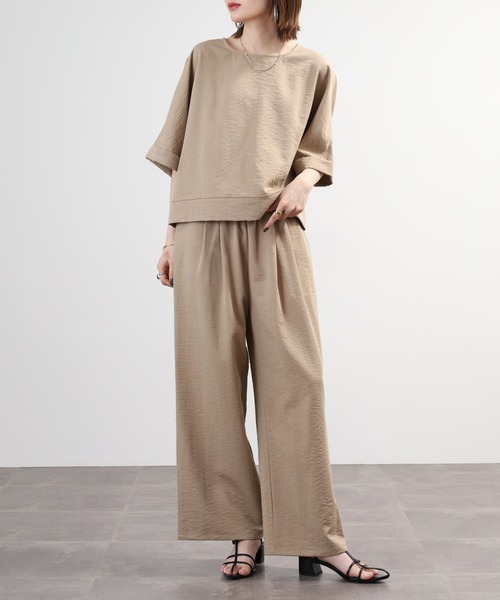 パンツ APAROSA バンブー素材　パンツ　セットアップ 半端袖 レディース