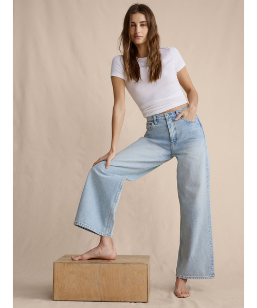 ジーンズ デニム デニムパンツ アイコン クラシック ワイドレッグ クロップ ジーンズ レディースの画像