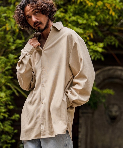 シャツ ms6538-Slub Yarn Monogram Shirts セミロングシャツ(A72026cmb) メンズの画像