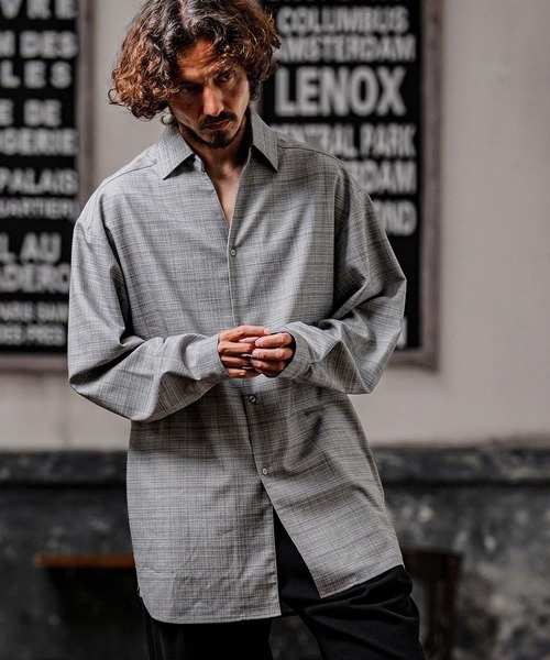 シャツ ms6538-Slub Yarn Monogram Shirts セミロングシャツ(A72026cmb) メンズの画像