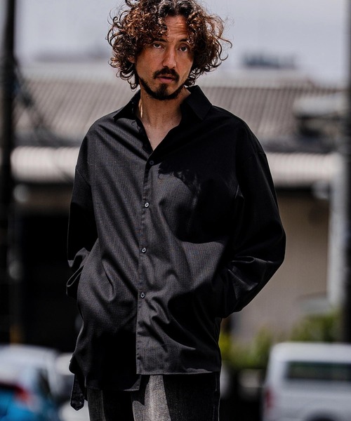 シャツ ms6538-Slub Yarn Monogram Shirts セミロングシャツ(A72026cmb) メンズの画像