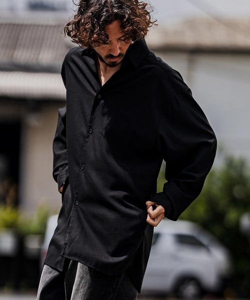 シャツ ms6538-Slub Yarn Monogram Shirts セミロングシャツ(A72026cmb) メンズの画像
