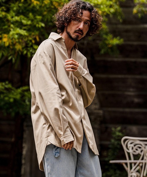 シャツ ms6538-Slub Yarn Monogram Shirts セミロングシャツ(A72026cmb) メンズの画像