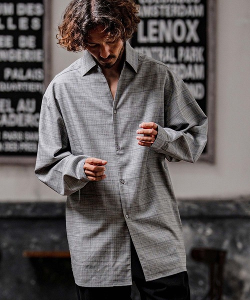 シャツ ms6538-Slub Yarn Monogram Shirts セミロングシャツ(A72026cmb) メンズの画像