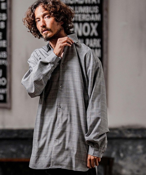 シャツ ms6538-Slub Yarn Monogram Shirts セミロングシャツ(A72026cmb) メンズの画像