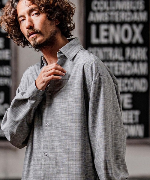 シャツ ms6538-Slub Yarn Monogram Shirts セミロングシャツ(A72026cmb) メンズの画像