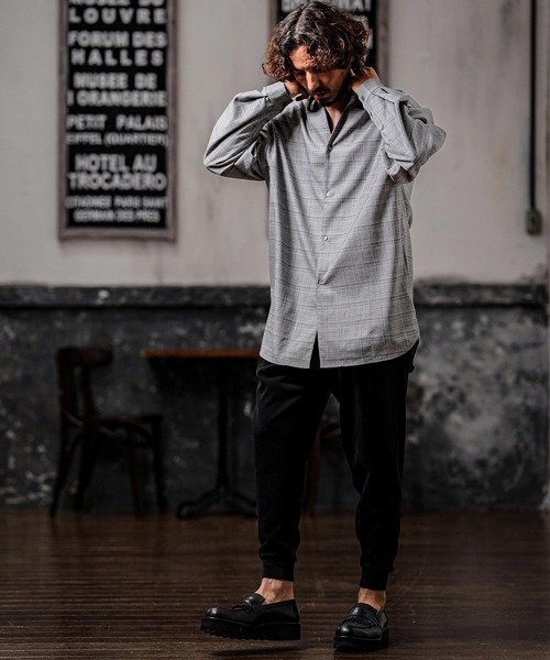 シャツ ms6538-Slub Yarn Monogram Shirts セミロングシャツ(A72026cmb) メンズの画像