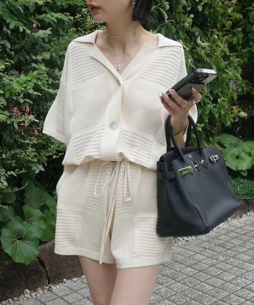 Ameri（アメリ） オールインワン MEDI MESH PATCHWORK KNIT ROMPERS