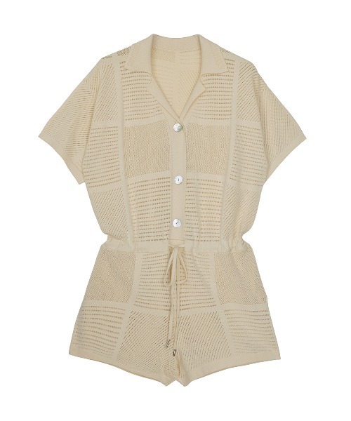 Ameri（アメリ） オールインワン MEDI MESH PATCHWORK KNIT ROMPERS