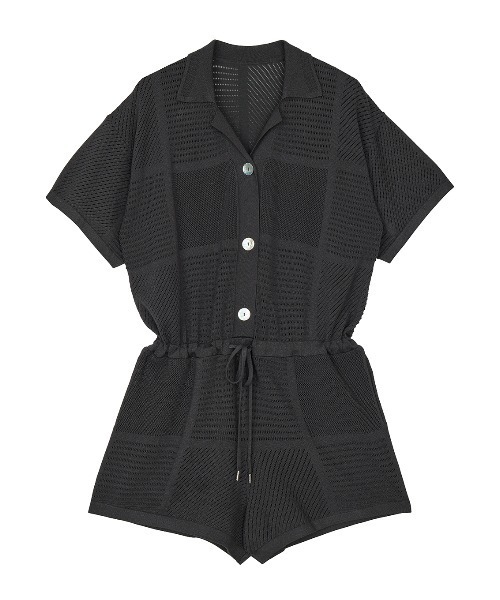 Ameri（アメリ） オールインワン MEDI MESH PATCHWORK KNIT ROMPERS