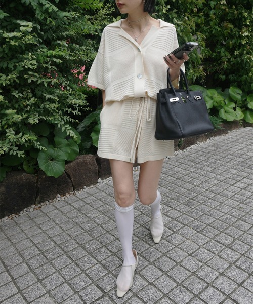 MEDI SHAPLEY STRAIGHT ROMPERS オールインワン Ameri（アメリ） オールインワン MEDI MESH PATCHWORK KNIT ROMPERS
