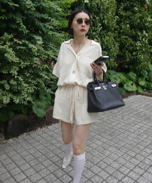 Ameri（アメリ） オールインワン MEDI MESH PATCHWORK KNIT ROMPERS