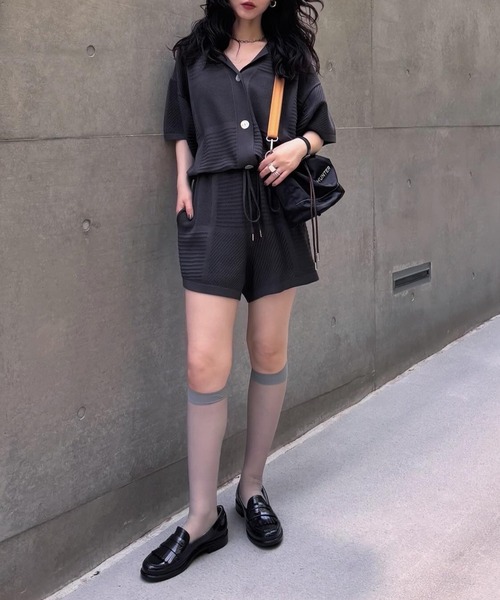 Ameri（アメリ） オールインワン MEDI MESH PATCHWORK KNIT ROMPERS