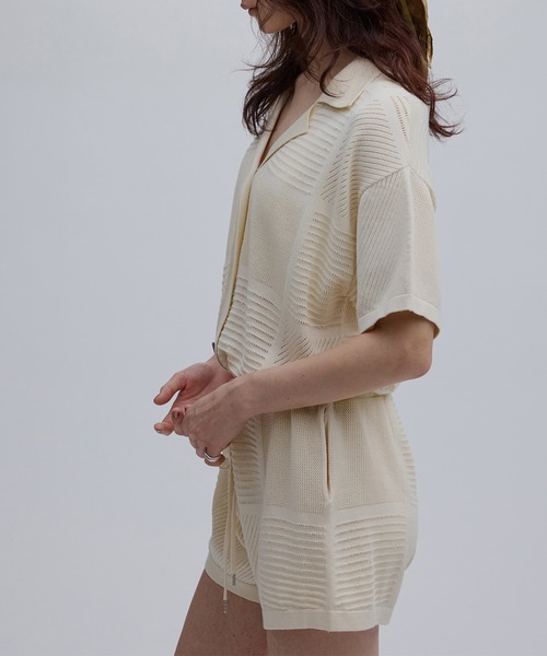 Ameri（アメリ） オールインワン MEDI MESH PATCHWORK KNIT ROMPERS