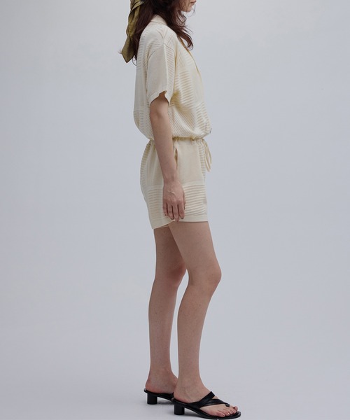 MEDI SHAPLEY STRAIGHT ROMPERS オールインワン Ameri（アメリ） オールインワン MEDI MESH PATCHWORK KNIT ROMPERS