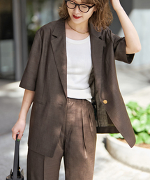 Spick and spanの半袖 テーラードジャケット ダークブラウン Spick＆Span（スピック アンド スパン） ジャケット テーラード