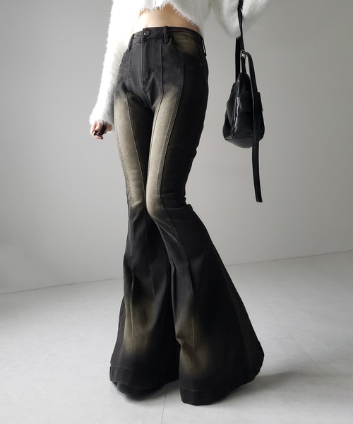 「me+em select」 ブーツカットデニムパンツ LARGE ブラック レディース_画像6
