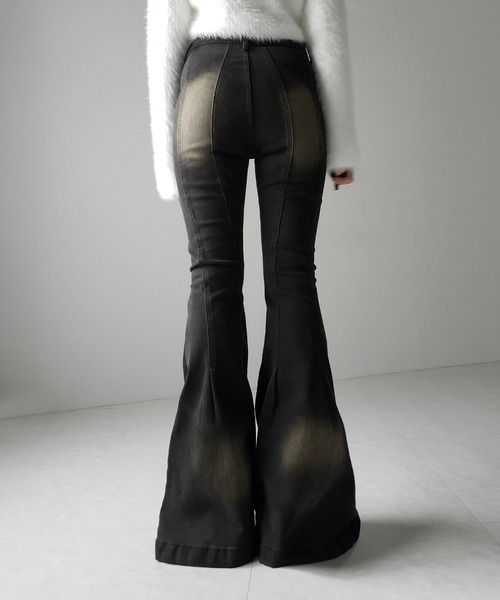 「me+em select」 ブーツカットデニムパンツ LARGE ブラック レディース_画像8