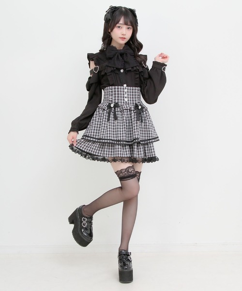 DearMyLove ブラウス シャツ レースオフショルハートバックルブラウス