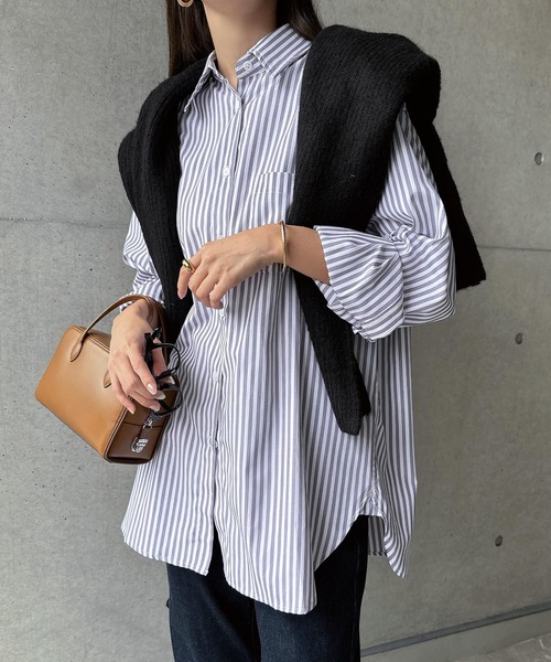 andme（アンドミー） ブラウス シャツ カラーストライプ長袖シャツ