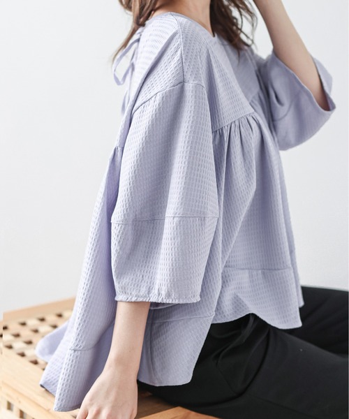 La-gemme ブラウス シャツ ワッフルペプラムブラウス レディース