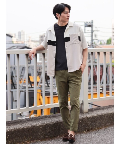 m.f.editorial シャツ 三段切替 オープンカラー半袖シャツ