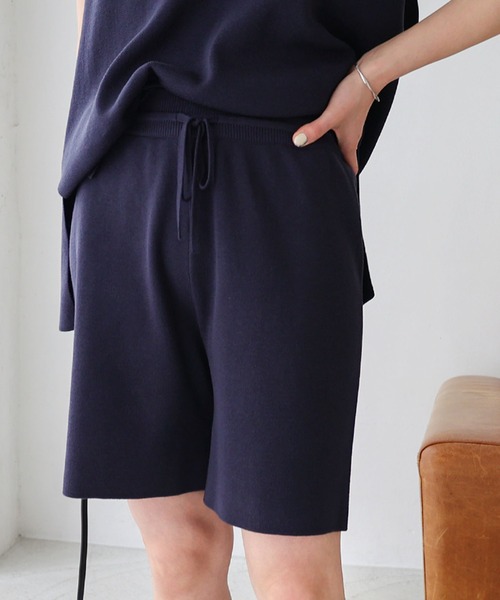 andme パンツ リネンライクニットショートパンツ レディース