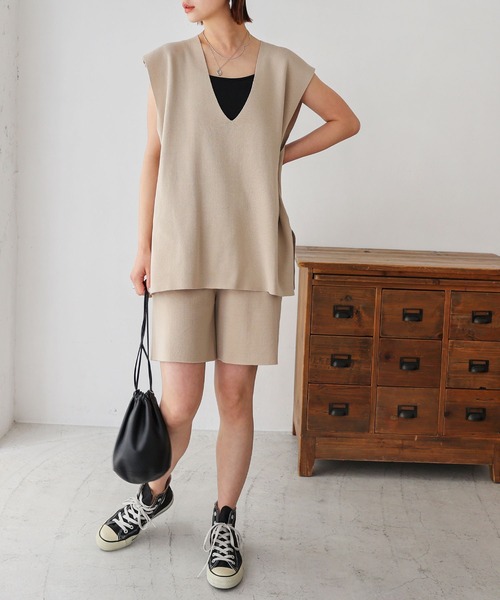 andme（アンドミー） パンツ リネンライクニットショートパンツ