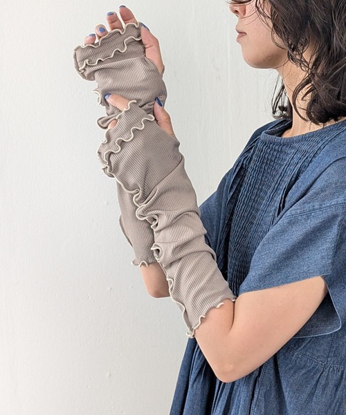 emesuelee アームカバー 冷感リブ生地UV手袋 40cm 45cm レディース