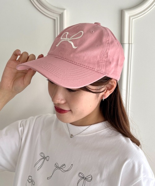Loueme キャップ 帽子 リボン刺繍キャップ レディース