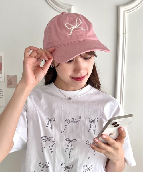 Loueme キャップ 帽子 リボン刺繍キャップ レディース