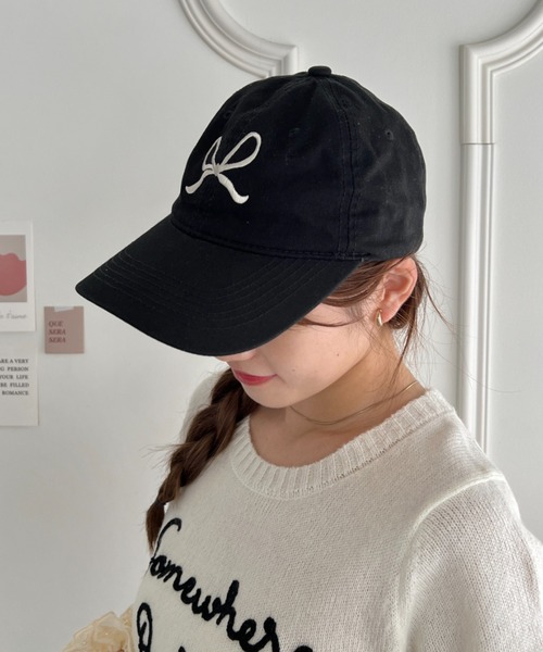 新品タグ付　Mbeaute リボンキャップ　帽子　パープル KOM キャップ 帽子 A'GEM/9 × .kom 「.KOM/ドットケーオーエム