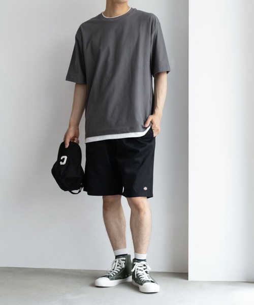 någonsstans レイヤード Tシャツ Mサイズ ネイビー NAVY（ファッション） tシャツ 冷感フェイクレイヤードTee