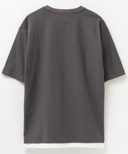 någonsstans レイヤード Tシャツ Mサイズ ネイビー NAVY フェイクレイヤードクルーネック長袖Tシャツ メンズ