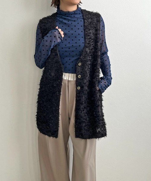 ベスト ジレ シャギージャガードジレ レディース ジレベスト ジレ ベスト レディース フーテッドベスト 前開き