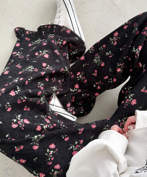 春夏お出かけゆったりパンツ♡裾のフリルがかわいい、シンプルデザイン SHOPLIST限定】大人可愛いスタイルの裾フリルデニムパンツ[品番