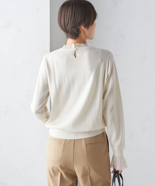 オーガンジー プリーツ ハイゲージ ニット SHIPS シップス SHIPS（シップス） ニット セーター 「手洗い可能」オーガンジー