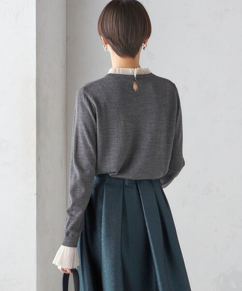 オーガンジー プリーツ ハイゲージ ニット SHIPS シップス SHIPS（シップス） ニット セーター 「手洗い可能」オーガンジー