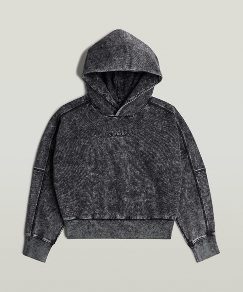 パーカー WASHED EMBOSSED OVERSIZED HOODIE/ヴィンテージライクロゴオーバーダイオーバーサイズクロップドパーカー レディ