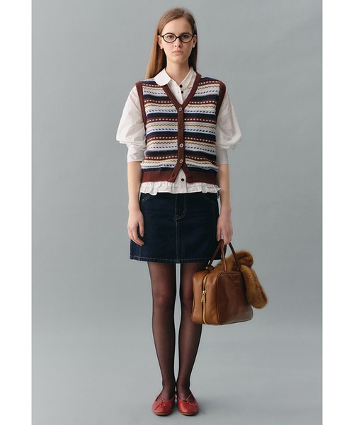 ベスト ジレ Vネック ボーダー柄 レトロニットベスト FD24W431「Fano