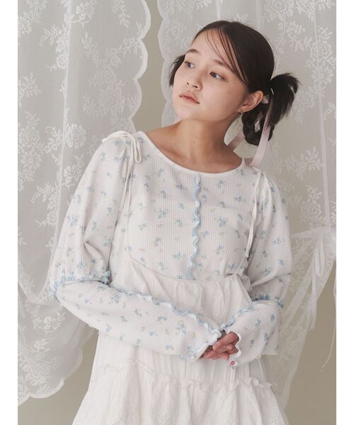 merry jenny tシャツ flowerパフスリーブtops レディース