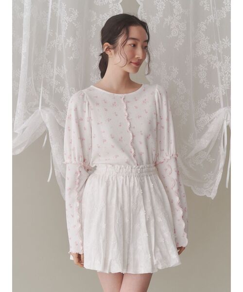 merry jenny tシャツ flowerパフスリーブtops レディース