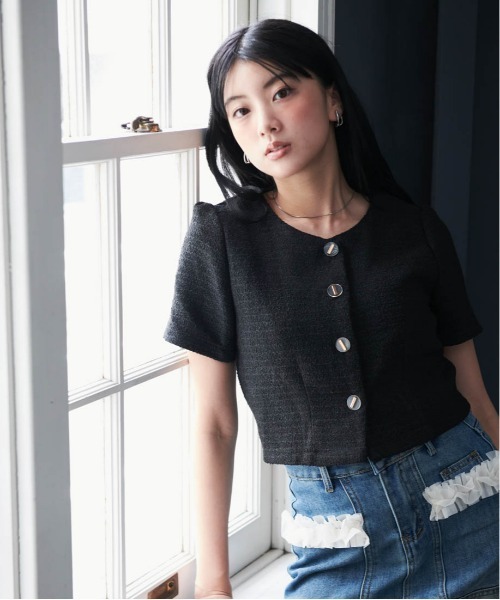 「solleim」 ツイードジャケット M ブラック レディース_画像3