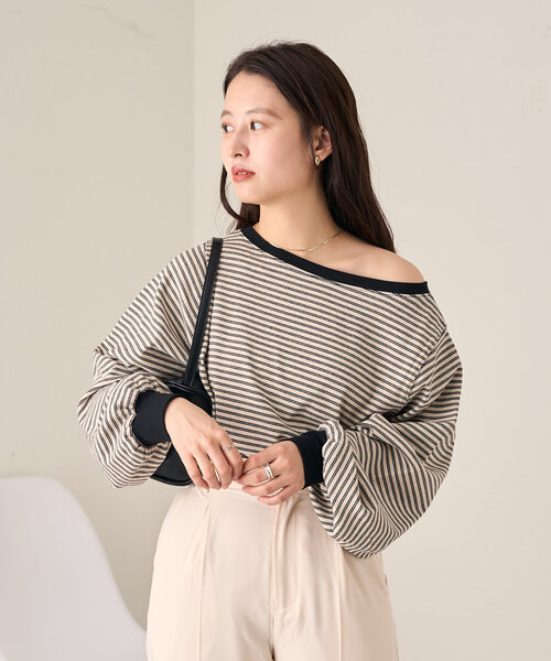 パシオーネ　カフネ　ロングTシャツ　ボーダー　mal. レディース パシオーネ カフネ ロングTシャツ ボーダー mal. レディース