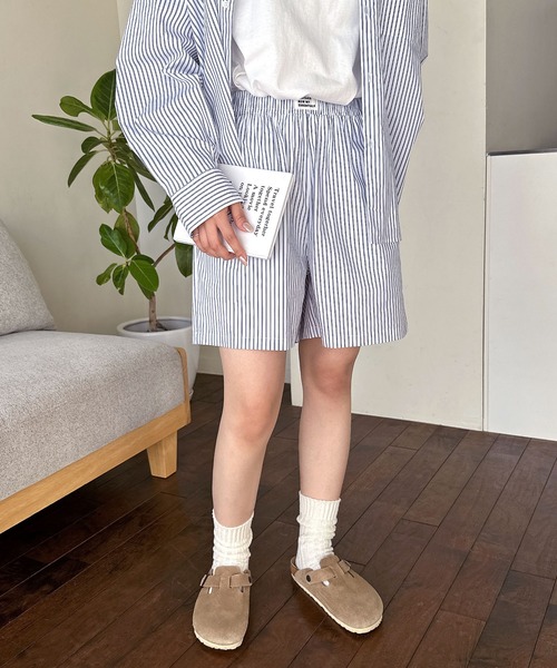 ANME ワイドパンツ パンツ 「新色追加」ストライプイージーショート
